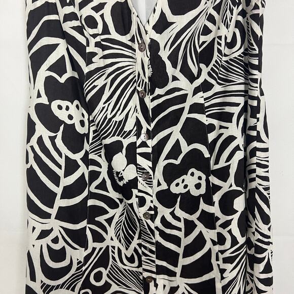 Women's Floral Sleeveless Brown White Midi Button Down Dress Size Medium - Picture 3 of 10